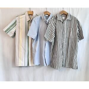 THREE Gap Boys XL 14 Short Sleeve Button Up Shirts Linen Cotton Blue Green